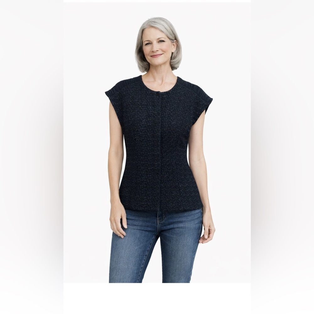 St. John Collection Boucle Knit Cap Sleeve Top Shell Women's Size 6 Black Wool